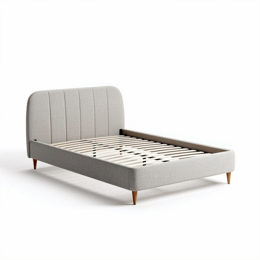 Fabric upholstered platform bed frame with wooden legs 200 x 160 x 30cm