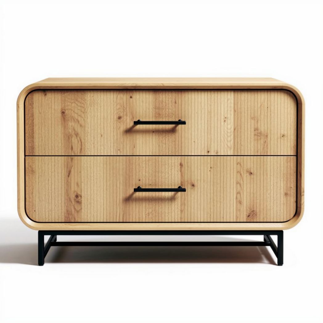 Wooden nightstand with two drawers and metal legs 80 x 40 x 50cm