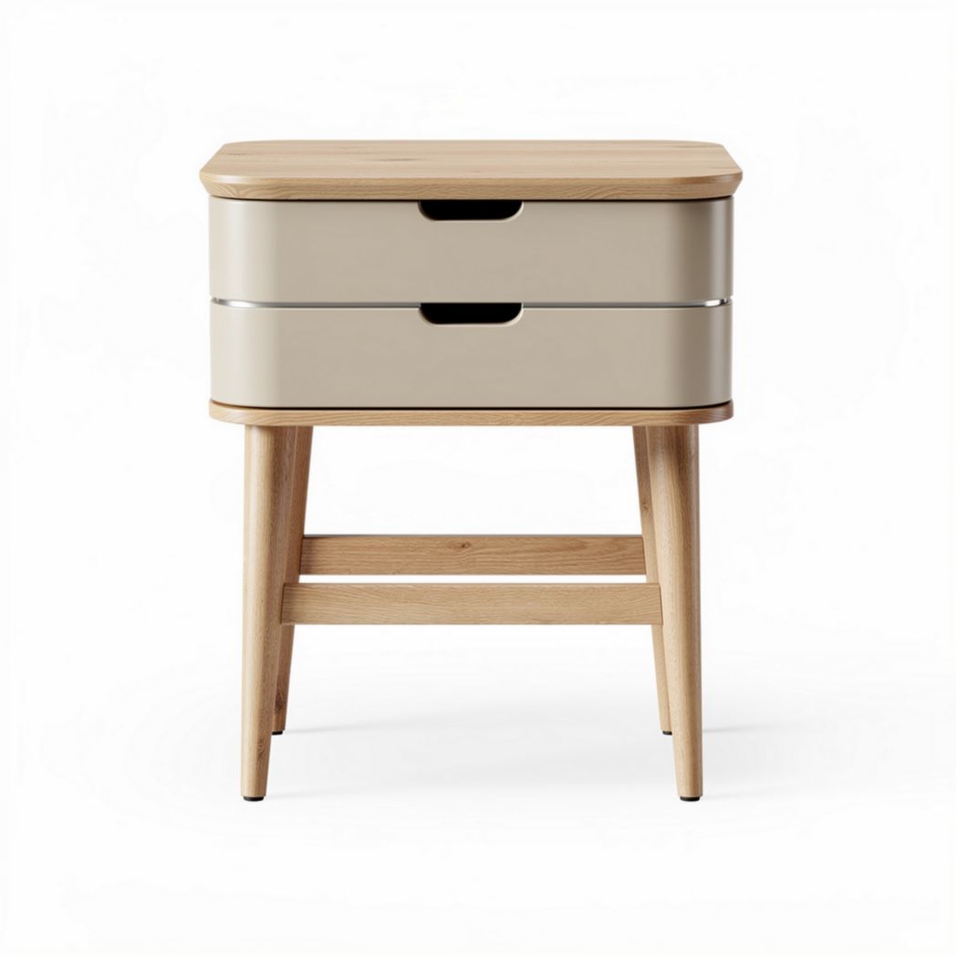 Wood and beige nightstand with two drawers and dimensions 50 x 40 x 60cm