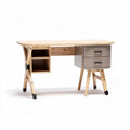 Wooden desk with storage drawers and shelving unit in natural finish 120 x 60 x 75cm
