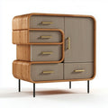Wooden chest of drawers with curved edges and gray ribbed doors 80 x 40 x 75cm