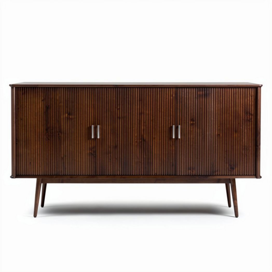 Wooden sideboard with sliding doors and tapered legs 150 x 40 x 70cm