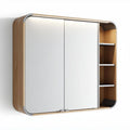 Wall-mounted storage cabinet with sliding doors in natural wood finish 90 x 60 x 20cm