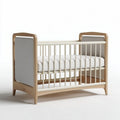 Wooden crib with fabric side panels and dimensions 120 x 60 x 90cm