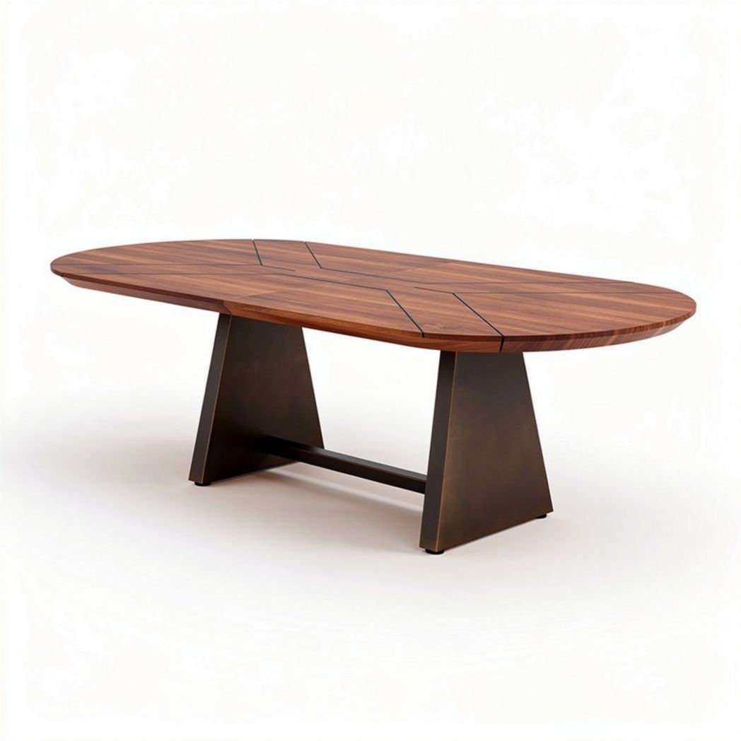 Walnut dining table with modern metal base 200 x 100 x 75cm