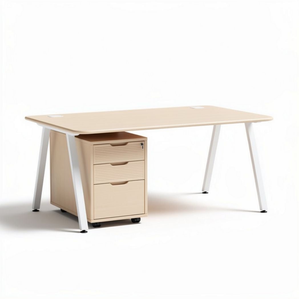Office desk with storage drawer mobile cabinet beige 150 x 75 x 75cm