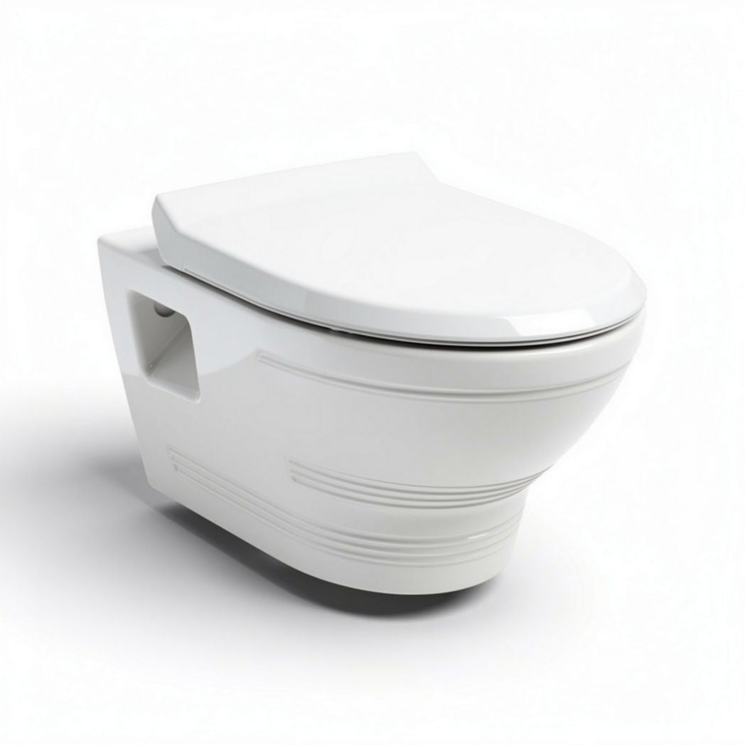 Wall-mounted toilet bowl in white ceramic with elongated design 50 x 35 x 30cm