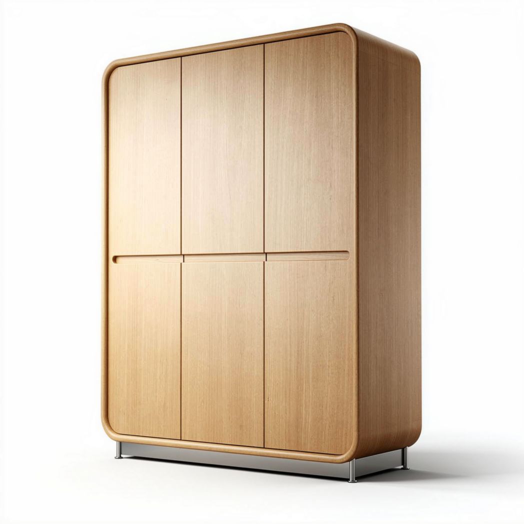 Wooden wardrobe storage cabinet with four doors and silver legs 180 x 100 x 40cm