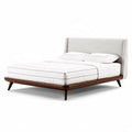Wooden platform bed with upholstered headboard in queen size 60 x 80 inches