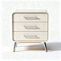 Modern nightstand with three drawers and wooden legs in white finish