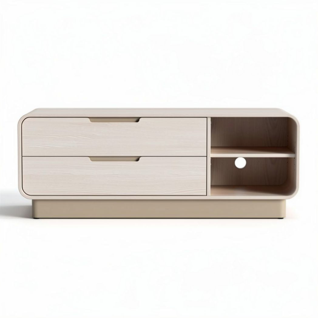 Modern minimalist media console with two drawers and open storage 120 x 40 x 30cm