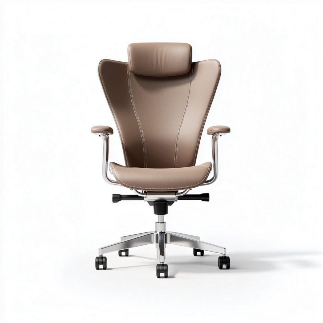 Ergonomic office chair with adjustable height and leather upholstery in beige