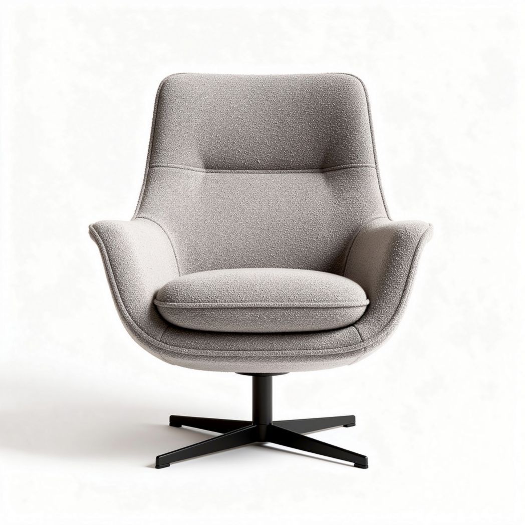 Swivel accent chair in light gray fabric with metal base 80 x 75 x 90cm