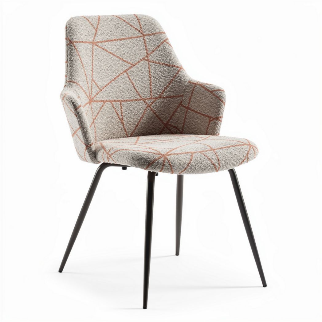 Fabric upholstered dining chair with geometric pattern and metal legs 50 x 45 x 85cm