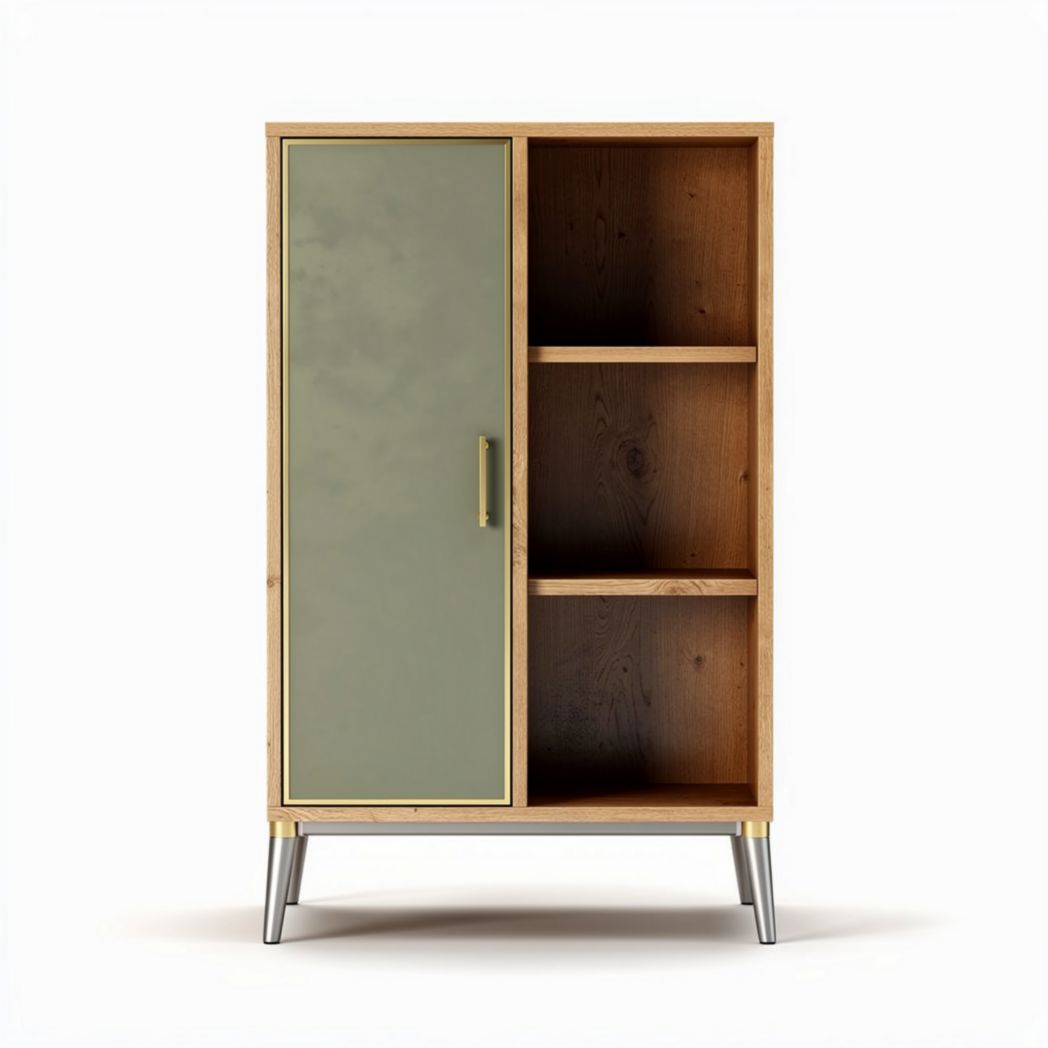 Wooden storage cabinet with green door and three open shelves 80 x 40 x 120cm