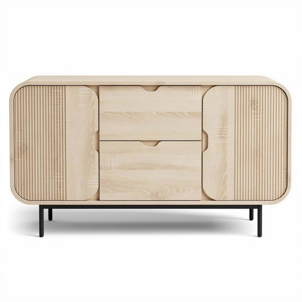Minimalist wooden sideboard with two drawers and two doors 100 x 40 x 60cm